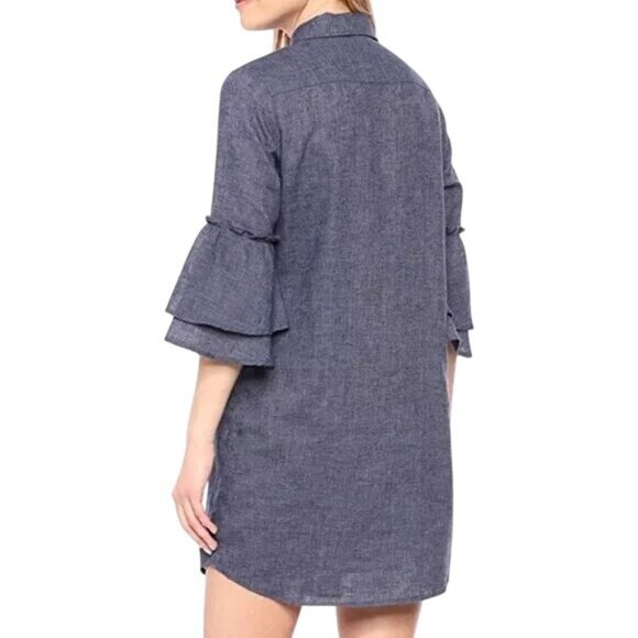 Splendid Button Front Chambray Shirt Dress Womens S Ruffle Sleeve Office Career - Picture 2 of 7